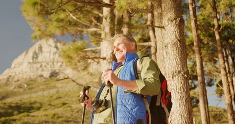 Happy active senior in forest Stock-Footage 124704654