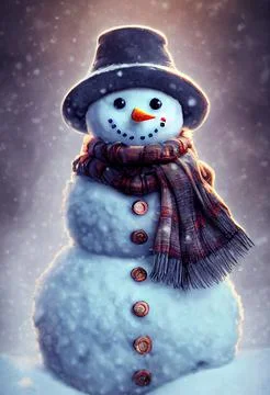 Happy, adorable and cute snowman christmas illustration. Winter holidays and  Stock Illustration