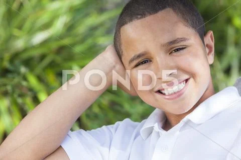 Happy african american boy child outside Stock Photos