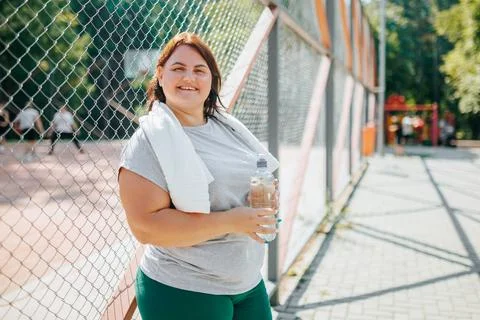 Happy After Training Satisfied Plus Size Woman Stock Photos