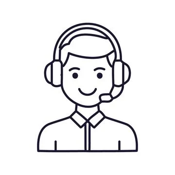 Happy agent icon. Smiling support representative wearing headset. Perfect f.. Stock Illustration