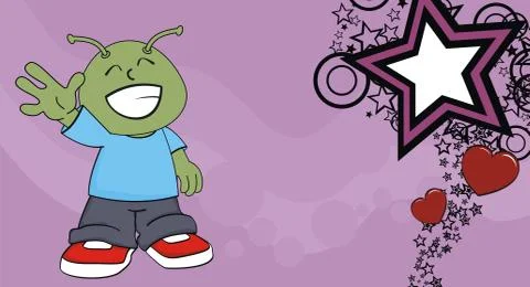 Happy alien cartoon character expression background Stock Illustration