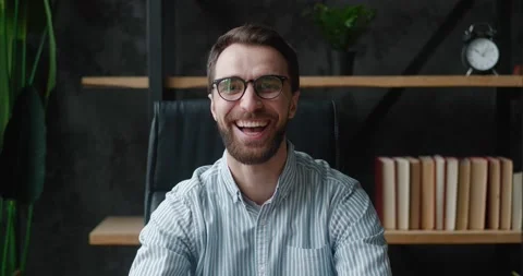 Happy amazed man looking at camera and saying WOW. Pleasantly surprised young Stock Footage 196938456