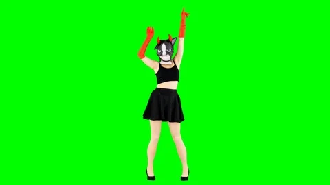 Happy Amusing Girl Disco Dancing Wearing a Halloween Costume Stock Footage 104646483