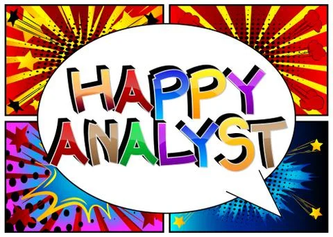 Happy Analyst Comic book style cartoon words on abstract background. Stock Illustration