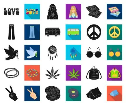 Happy and attribute black,flat icons in set collection for design. Happy and Stock Illustration