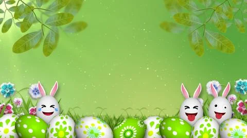 Happy and crazy expression easter egg on beautiful green landscape background Illustrazione stock