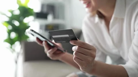 Happy and relax customer on e commerce purchase in web store using laptop Stock Footage 265927606