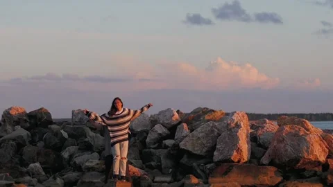 Happy and Romantic couple having fun on the beach at sunset. young couple 動画素材 140776419