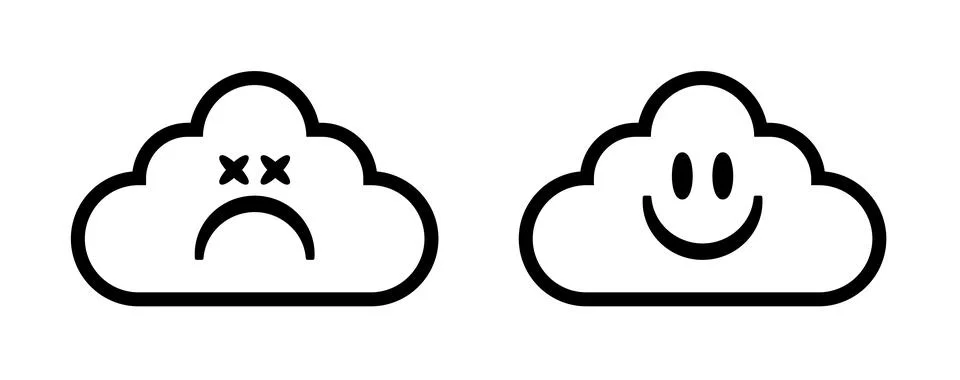 Happy and sad cloud face icon. Good and bad internet connection symbol Stock Illustration