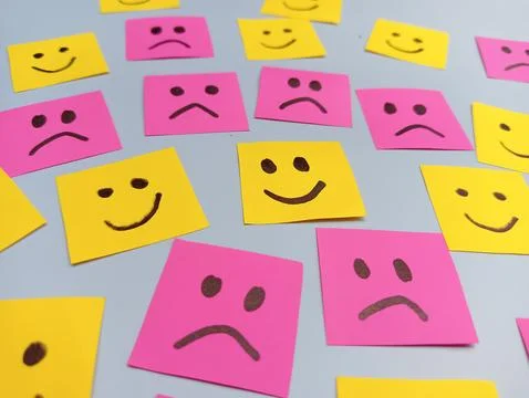 Happy and sad faces on white background  Foto stock