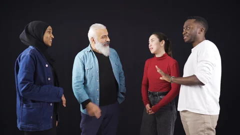 Happy and smiling multiethnic group of friends chatting. Video stock 228849191