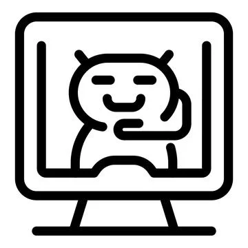 Happy android mascot waving from computer screen Illustrazione stock
