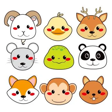 Happy Animal Faces Stock Illustration