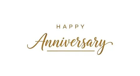 Happy Anniversary Elegant Golden Script Typography Text on White Background Illustrazione stock