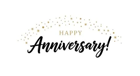 Happy Anniversary Elegant Script Text with Gold Stars Sparkle on White Back.. Stock Illustration