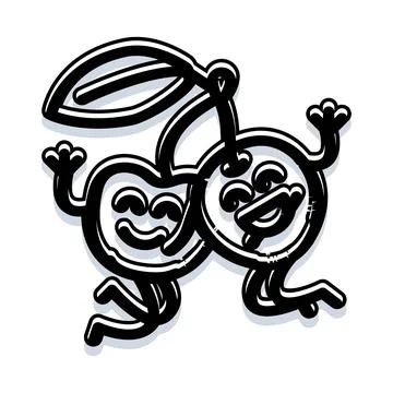 Happy anthropomorphic cherries cartoon dancing together Stock Illustration