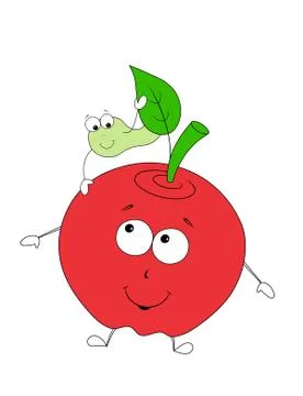 Happy apple and a worm, cartoon characters Stock Illustration