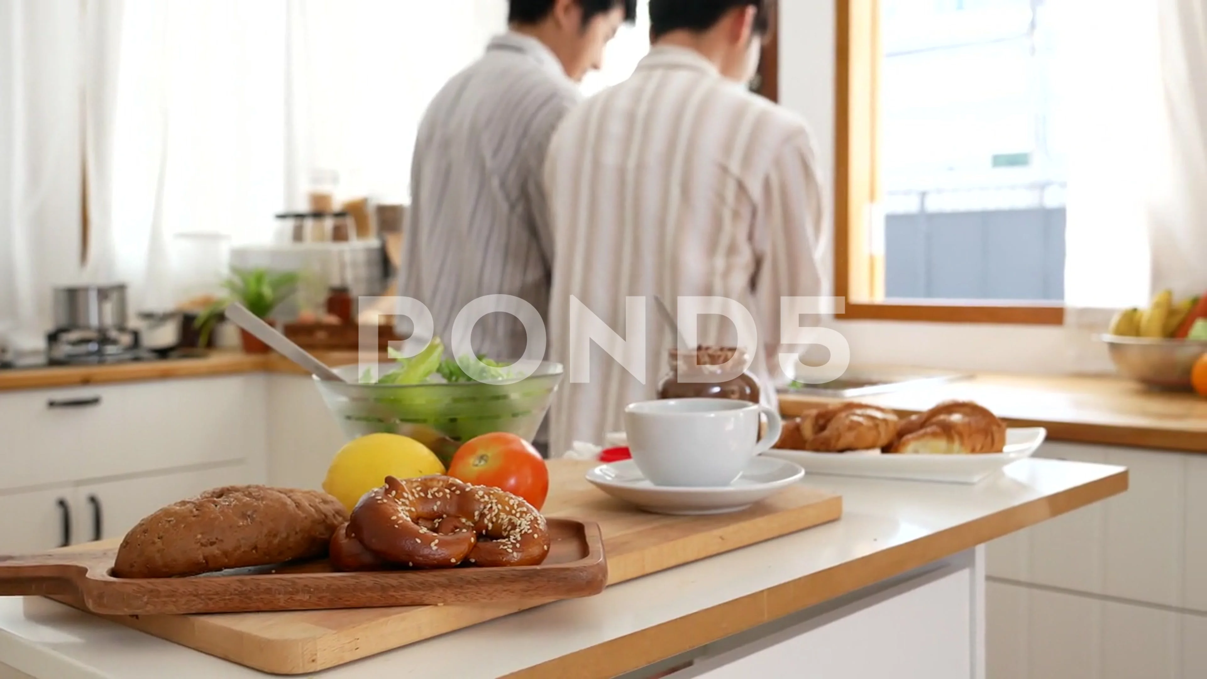 Happy Asian gay couple homosexual cooking together in kitchen prepare fresh  vege