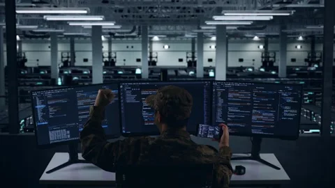 Happy Asian Military Looking At Code On Phone While Write Code In Data Center Stock Footage 271147880