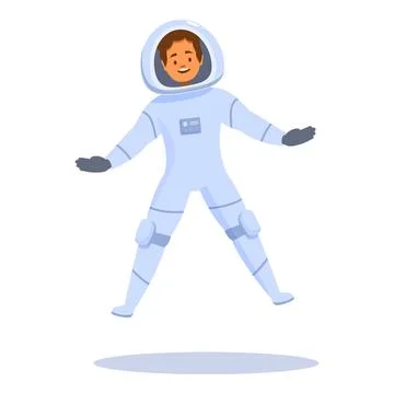 Happy astronaut floating in space during mission wearing spacesuit Stock Illustration