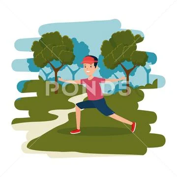 Happy athletic boy practicing exercice in the camp Stock Illustration