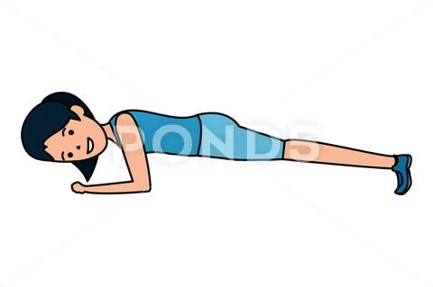 Happy athletic girl doing push ups Stock Illustration