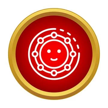 Happy atom icon with electrons orbiting a smiling nucleus Stock Illustration