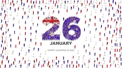 Happy Australia Day. A large group of people form to create the number 26. 4K. Stock Footage 228675946