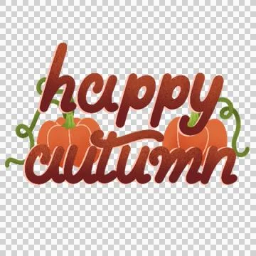 Happy autumn script is showing in flat design with two orange pumpkins on Illustrazione stock