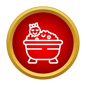 Happy baby bathing in bubbles flat icon Stock Illustration