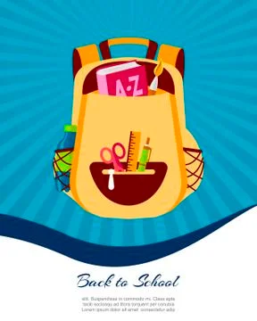 Happy back to school poster or web banner, colorful kid backpack bag Stock Illustration