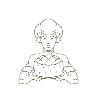A Happy Baker Presenting A Decorated Cake Hand Drawn Vector People Illustrati イラスト素材