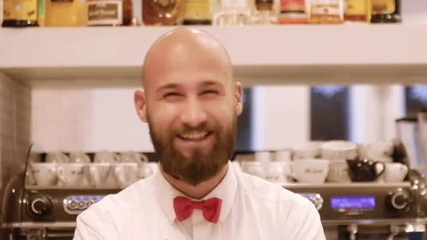 Happy bartender portrait at work smiling Stock Footage 71393739
