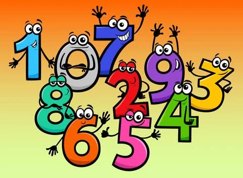 Happy basic numbers cartoon characters Educational Cartoon Illustrations o... Stock Photos