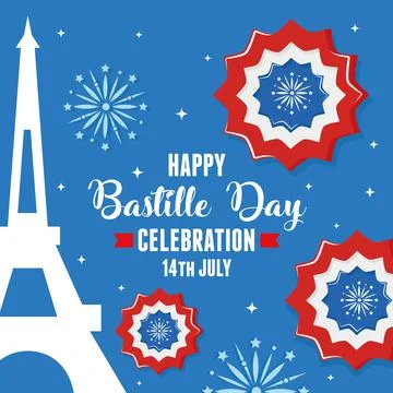 Happy bastille day eiffel tower Stock Illustration