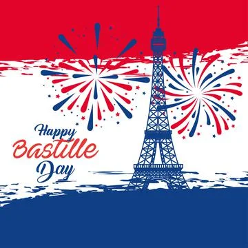 Happy bastille day eiffel tower Illustrazione stock