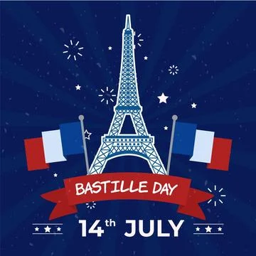 Happy bastille day eiffel tower and flags Stock Illustration