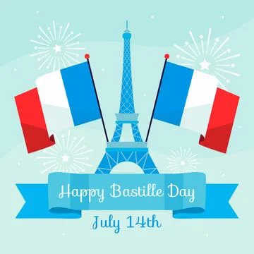 Happy bastille day with eiffel tower and flags Stock Illustration
