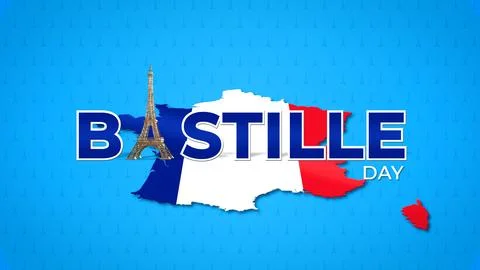Happy Bastille Day Text Render with Eiffel Tower Illustrazione stock