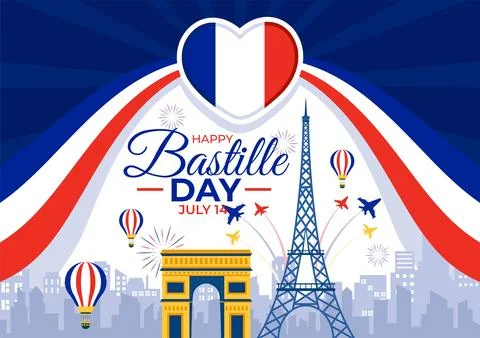 Happy Bastille Day Vector Illustration on 14 july with French Flag, Ribbon .. Stockillustratie