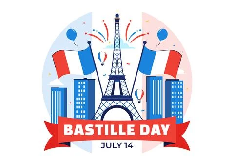 Happy Bastille Day Vector Illustration on July 14, featuring the French Fla.. Stock Illustration