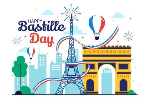 Happy Bastille Day Vector Illustration on July 14, featuring the French Fla.. Stock Illustration