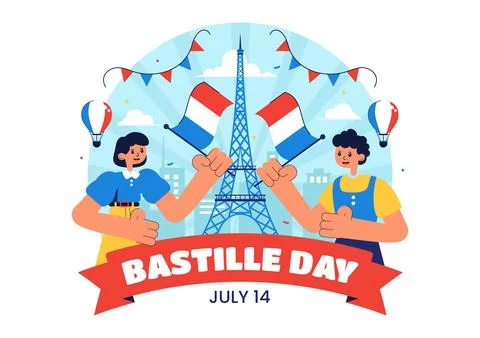 Happy Bastille Day Vector Illustration on July 14, featuring the French Fla.. Stock Illustration