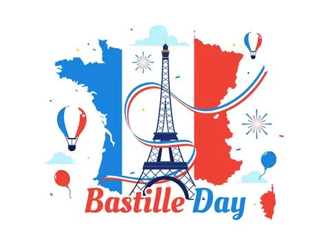 Happy Bastille Day Vector Illustration on July 14, featuring the French Fla.. Stock Illustration