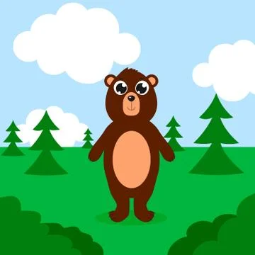 Happy bear in a forest. Vector cartoon illustration. Isolated. Illustrazione stock