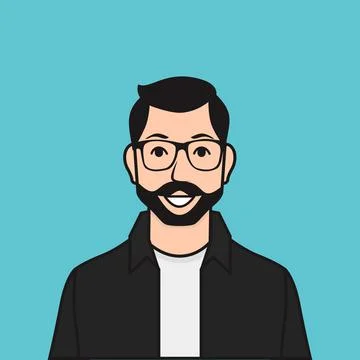 Happy Bearded Flat Man Vector Illustration Stock Illustration