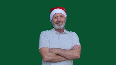 Happy beared senior man looking at camera and smiling on green screen chroma key Stock Footage 145191650