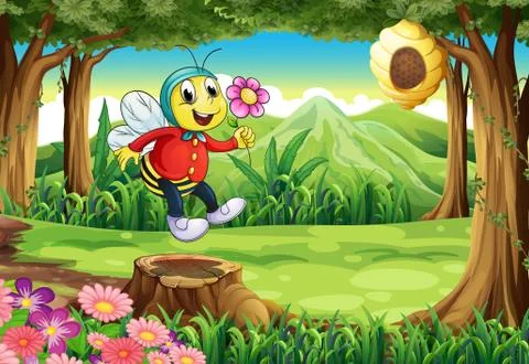 A happy bee at the forest Illustrazione stock