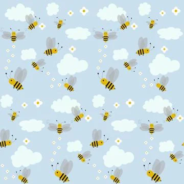 Happy bees buzzing seamless print Stock Illustration